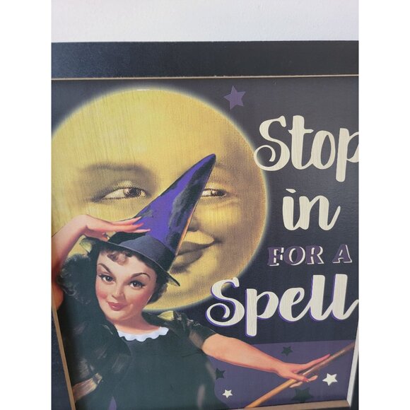 greenbrier Vtg halloween standing sign witch style stopping for a spell home dec - Picture 4 of 9